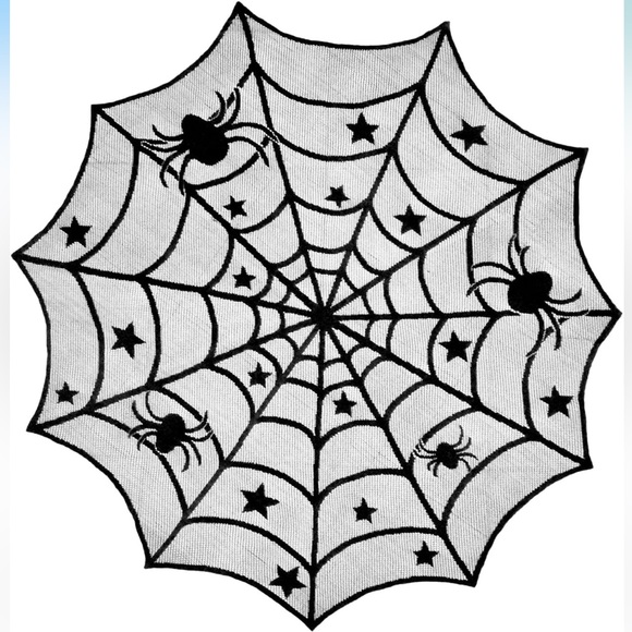 Black Lace Spider Web Table Topper – 40” Round | Gothic Halloween Decor - Picture 1 of 1